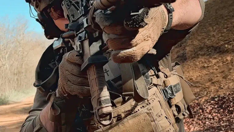 Contractor tirant avec une carabine de calibre 5.56 équipée d'optiques et de magwell ragwinn